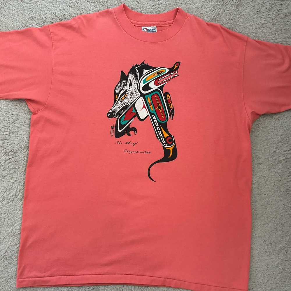 Native Aztec Wolf Hanes Fifty-Fifty Single Stitch Vintage T Shirt
